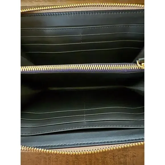 Burberry Wallet Womens Large Zip Around Dark Canvas Blue Check Leather Italy New - Picture 4 of 10